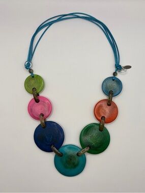 Colorful Disc Rowan Necklace - Teal, Blue, Green, Pink, Orange by Sylca